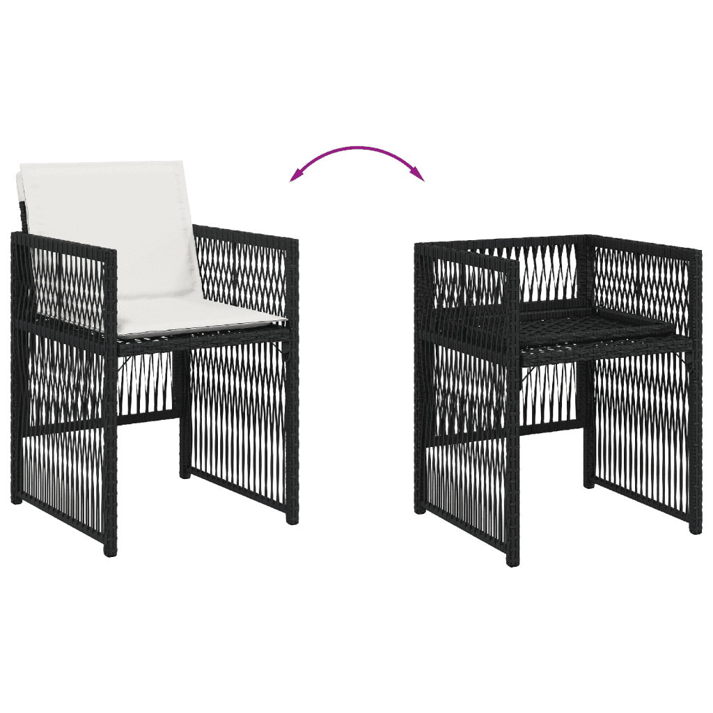 Set da Pranzo da Giardino 13pz con Cuscini Nero in Polyrattan