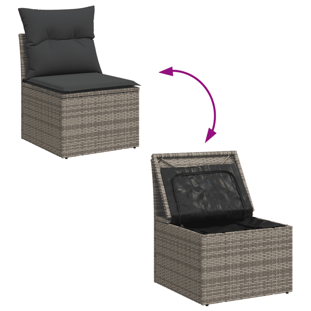 Set Divani da Giardino 12 pz con Cuscini Grigio in Polyrattan