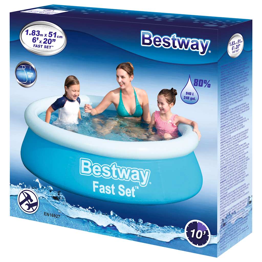 Set Piscina Gonfiabile Fast Rotonda 183x51 cm Blu - homemem39