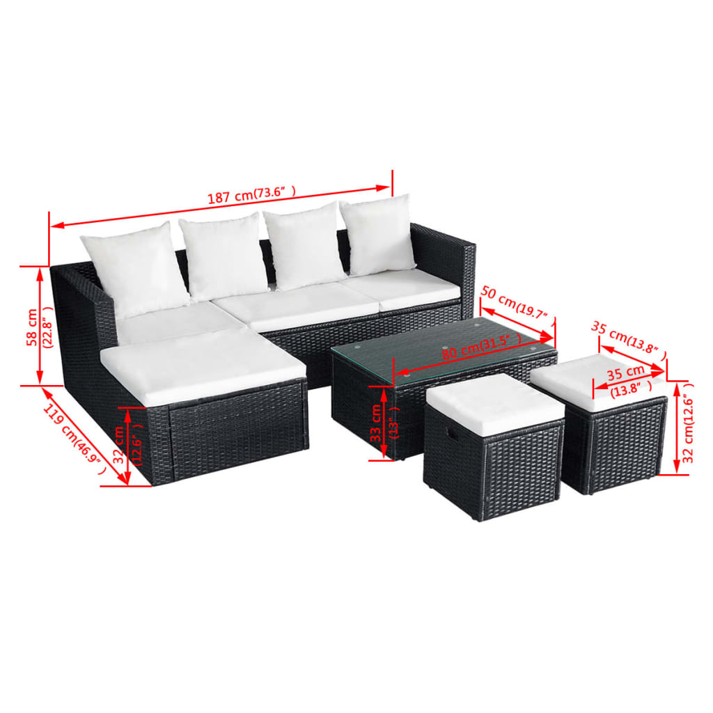 Set Divani da Giardino 4 pz con Cuscini in Polyrattan Nero | homemem39