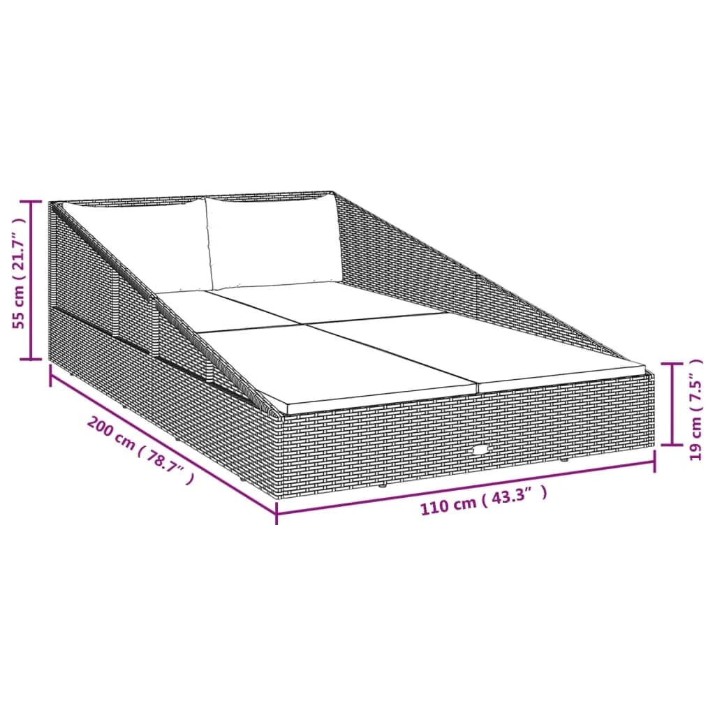 Lettino Prendisole Marrone 201x139 cm in Polyrattan - homemem39