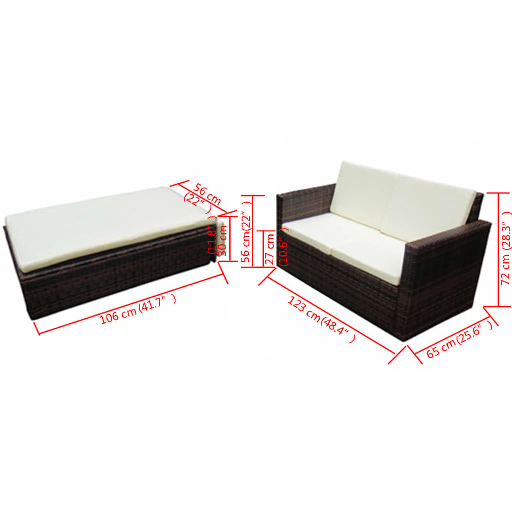 Set Divani da Giardino 2 pz con Cuscini in Polyrattan Marrone | homemem39