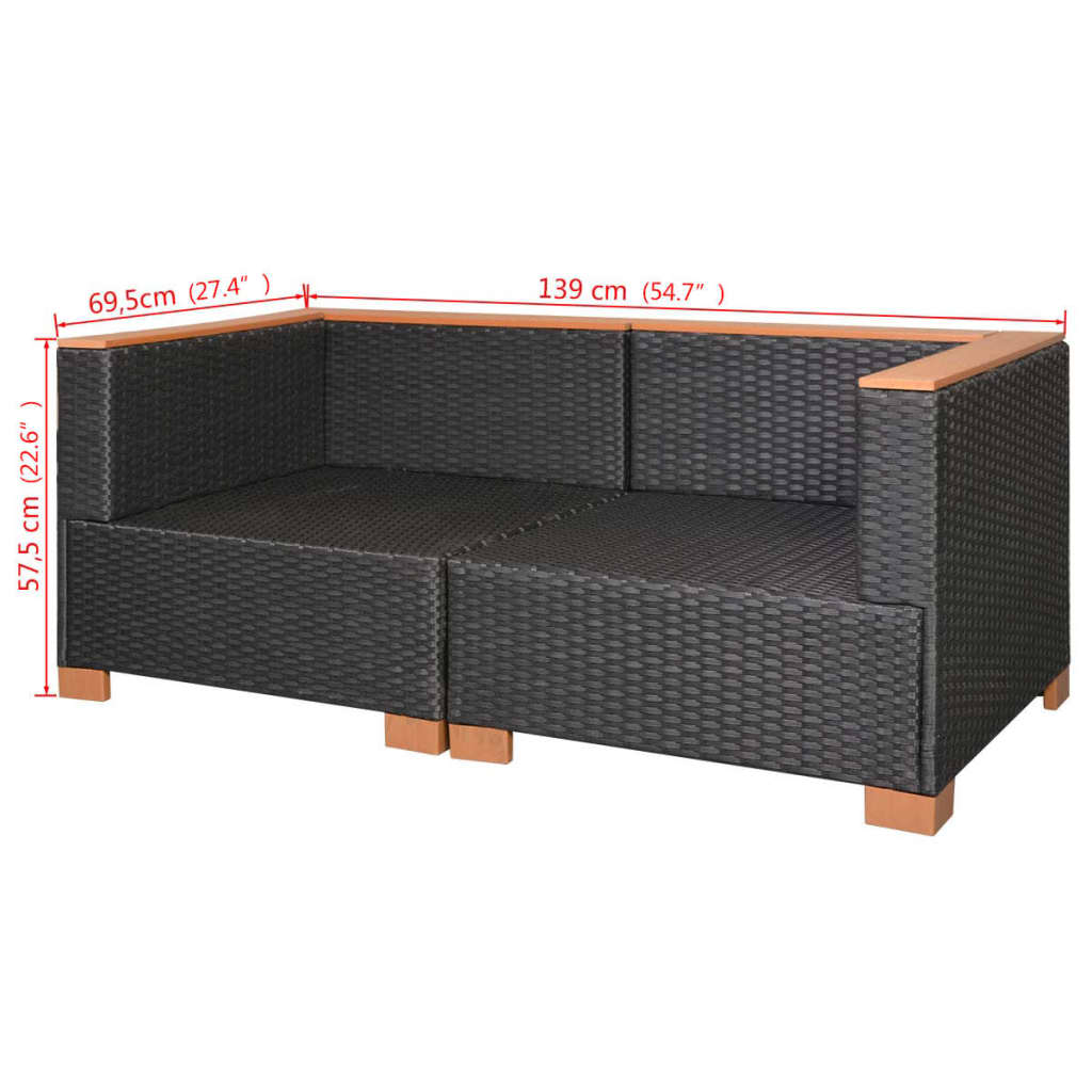 Divano da Giardino in Polyrattan Nero | homemem39