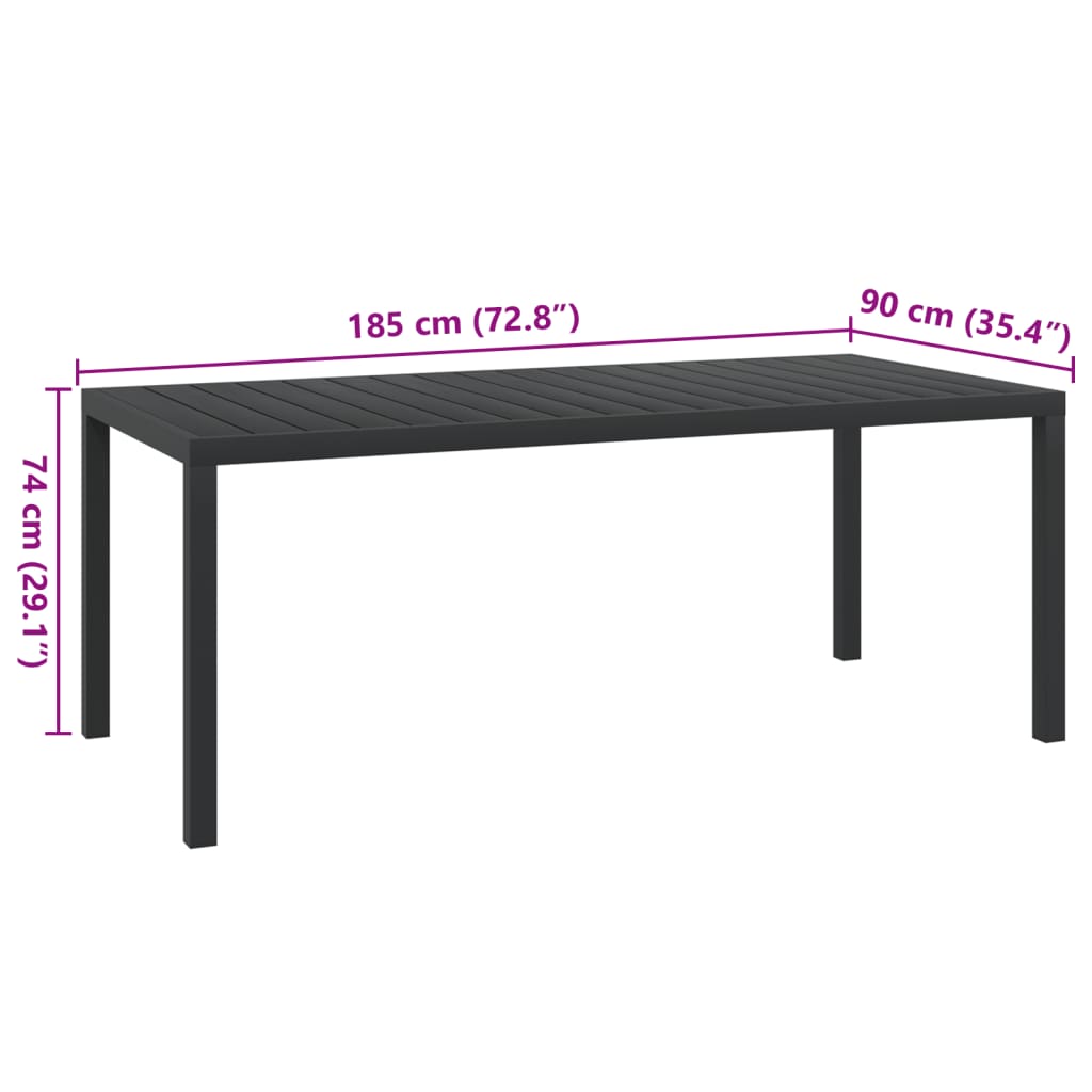 Tavolo da Giardino Nero 185x90x74 cm in Alluminio e WPC - homemem39
