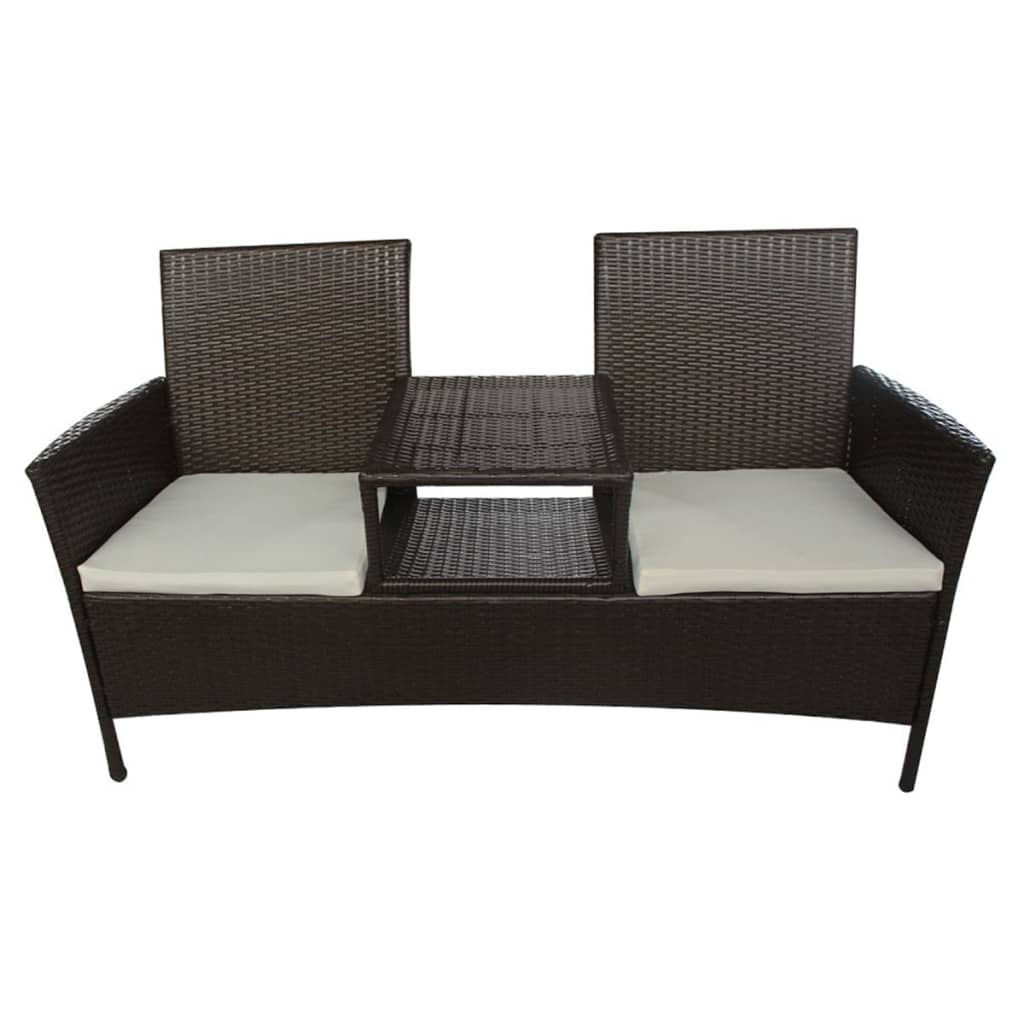 Divano da Giardino a 2 Posti con Tavolino in Polyrattan Marrone - homemem39