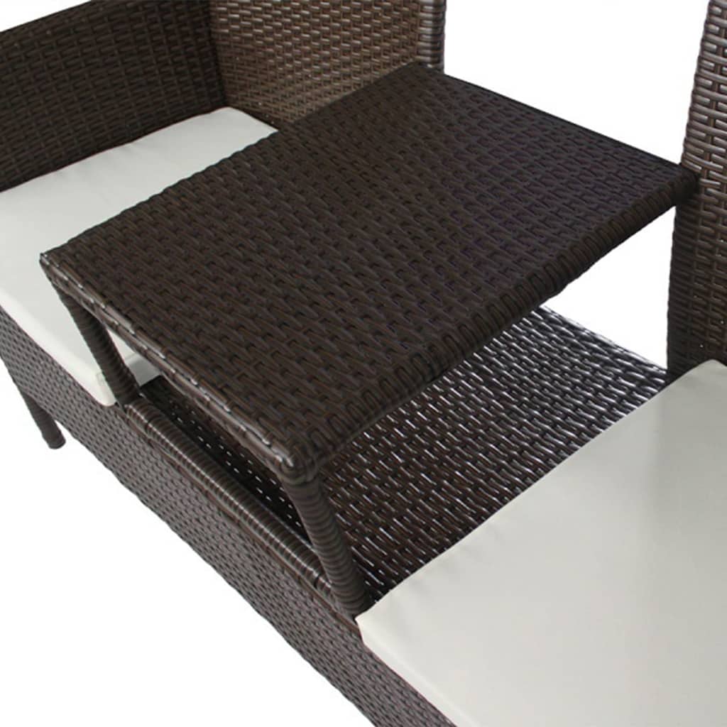 Divano da Giardino a 2 Posti con Tavolino in Polyrattan Marrone - homemem39
