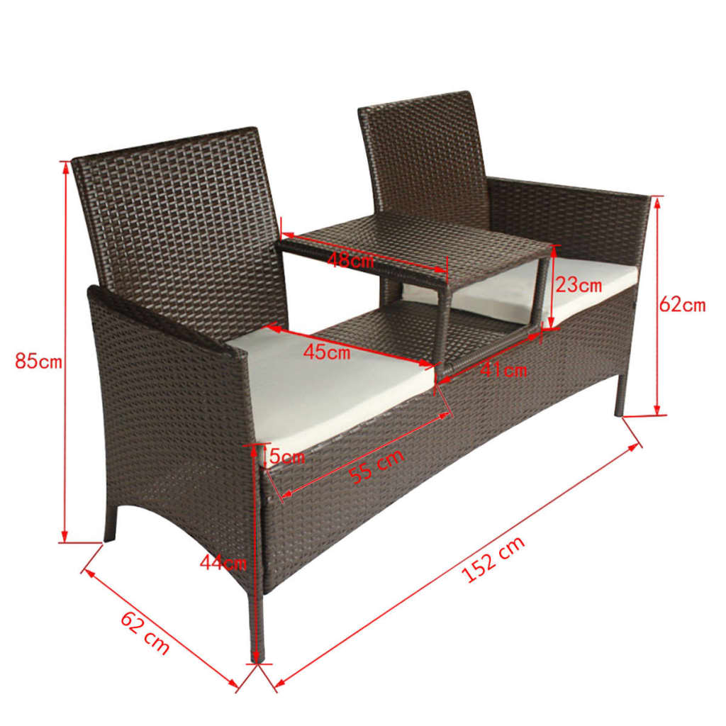 Divano da Giardino a 2 Posti con Tavolino in Polyrattan Marrone - homemem39