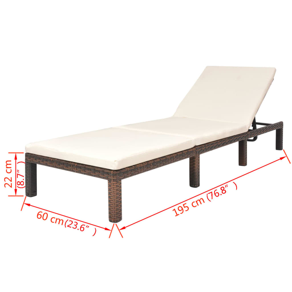 Lettino Prendisole con Cuscino in Polyrattan Marrone | homemem39