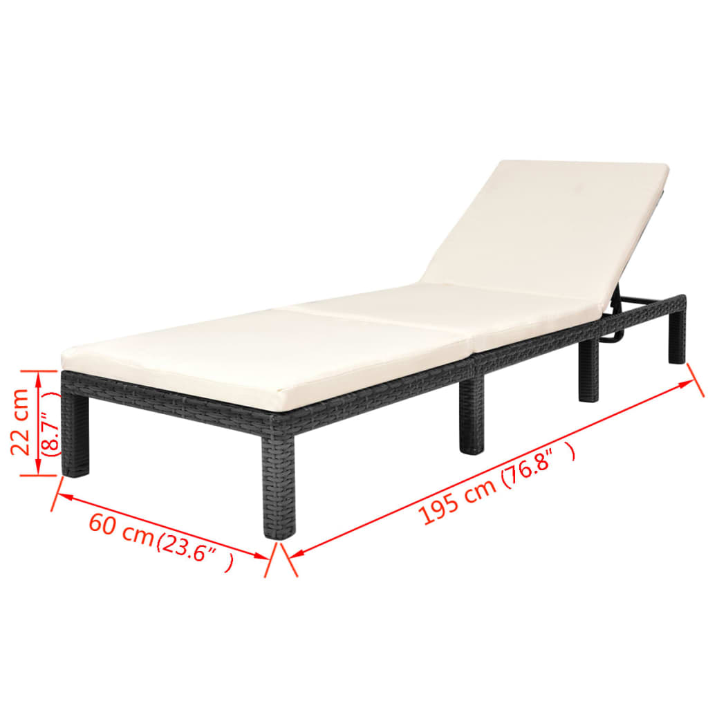Lettino Prendisole con Cuscino in Polyrattan Nero | homemem39