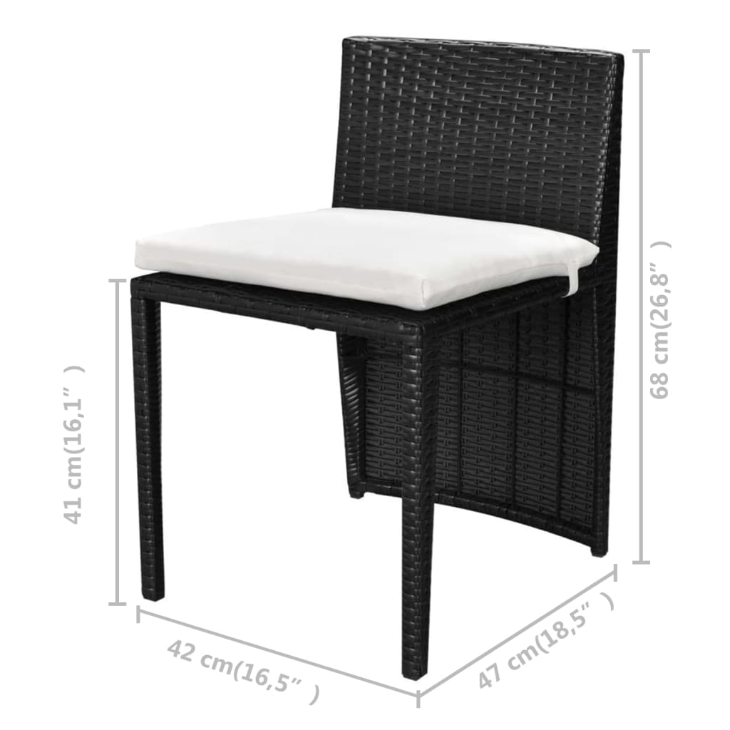 Set da Bistrot 3 pz con Cuscini in Polyrattan Nero | homemem39