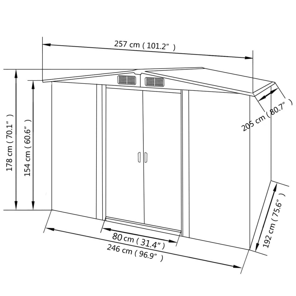 Capanno per Attrezzi in Metallo Verde 257x205x178 cm - homemem39