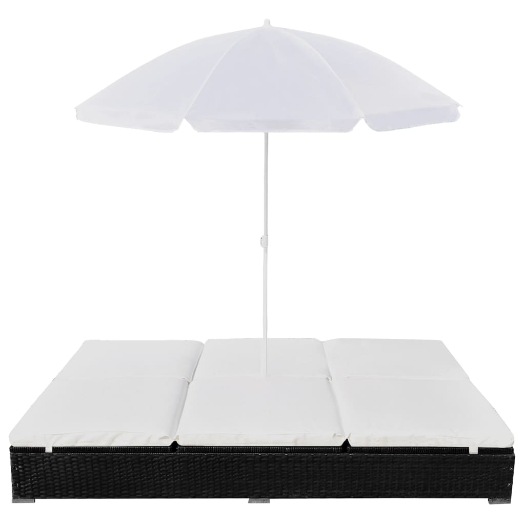 Lettino Prendisole con Ombrellone in Polyrattan Nero - homemem39