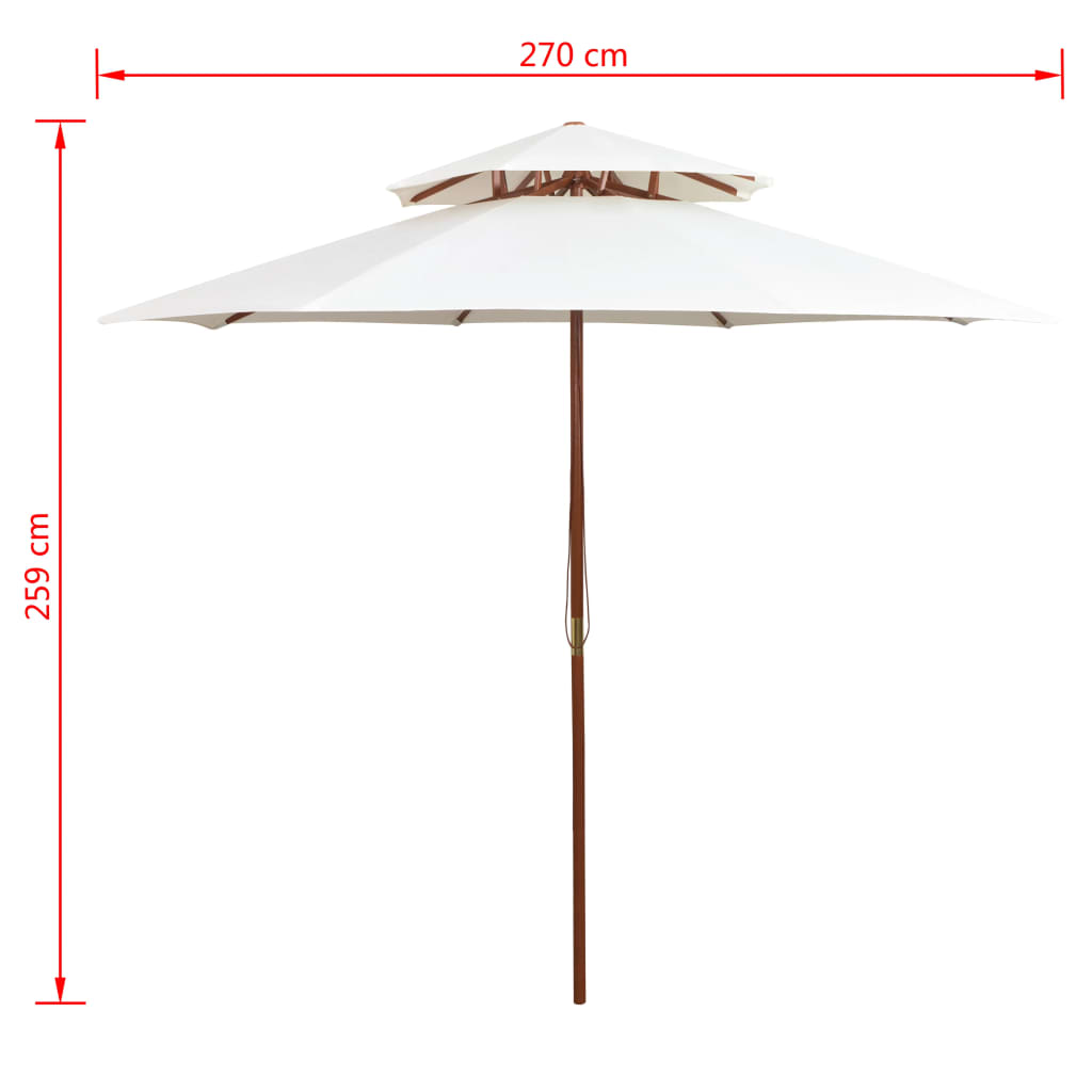 Ombrellone 2 Livelli 270x270 cm con Palo in Legno Bianco Crema - homemem39