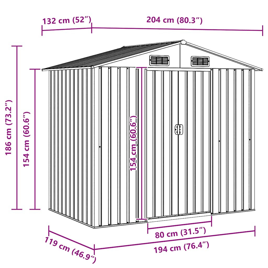 Gray Metal Tool Shed 204x132x186 cm