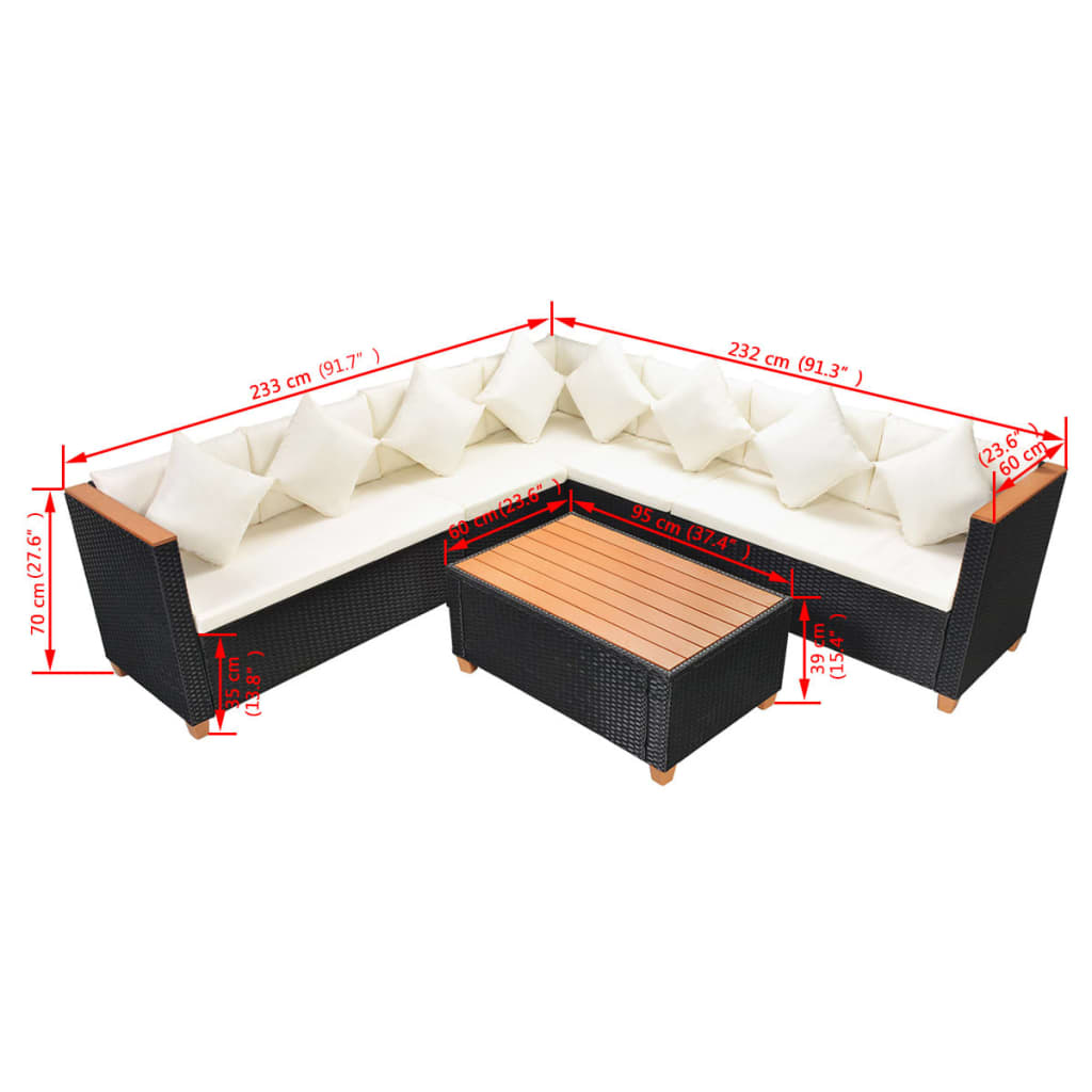 Set Divani da Giardino 5 pz con Cuscini in Polyrattan Nero | homemem39