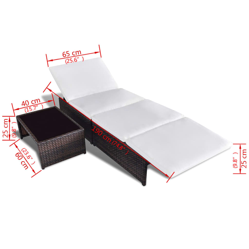 Sedie da Giardino Reclinabili 2 pz con Tavolo Polyrattan - homemem39