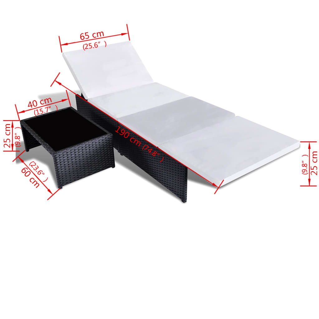 Sedie da Giardino Reclinabili 2 pz con Tavolo in Polyrattan - homemem39