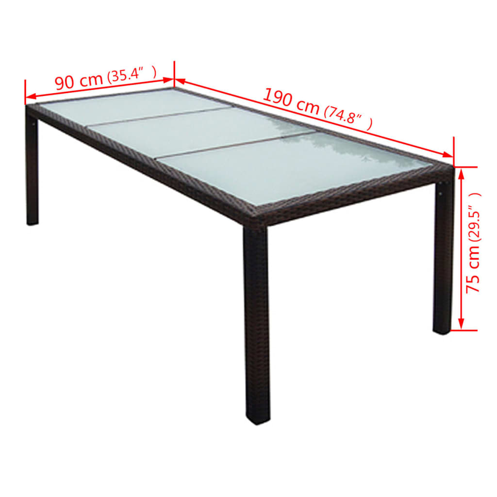 Set da Pranzo da Giardino 9 pz con Cuscini Polyrattan Marrone