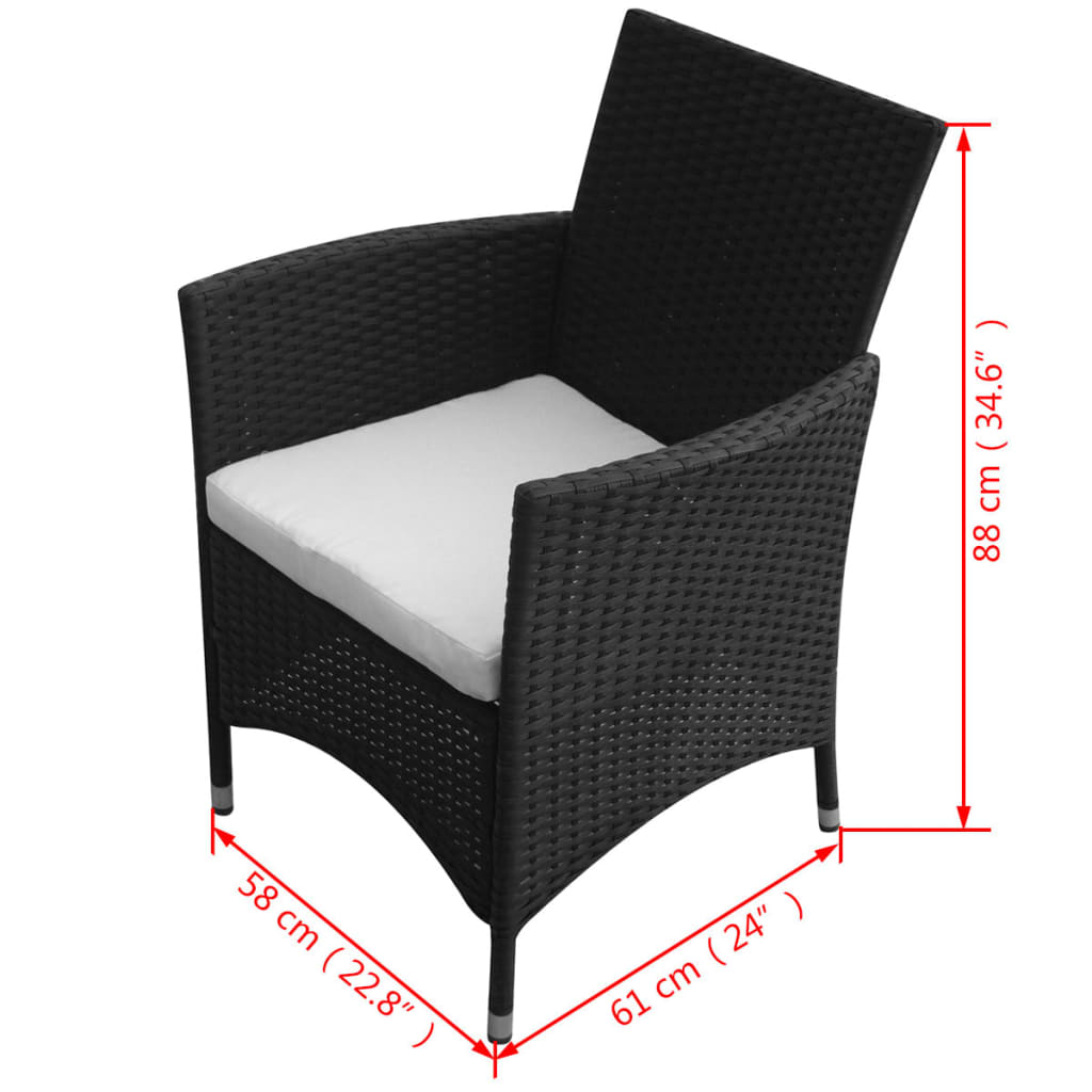 Set da Pranzo da Giardino 9 pz con Cuscini in Polyrattan Nero | homemem39
