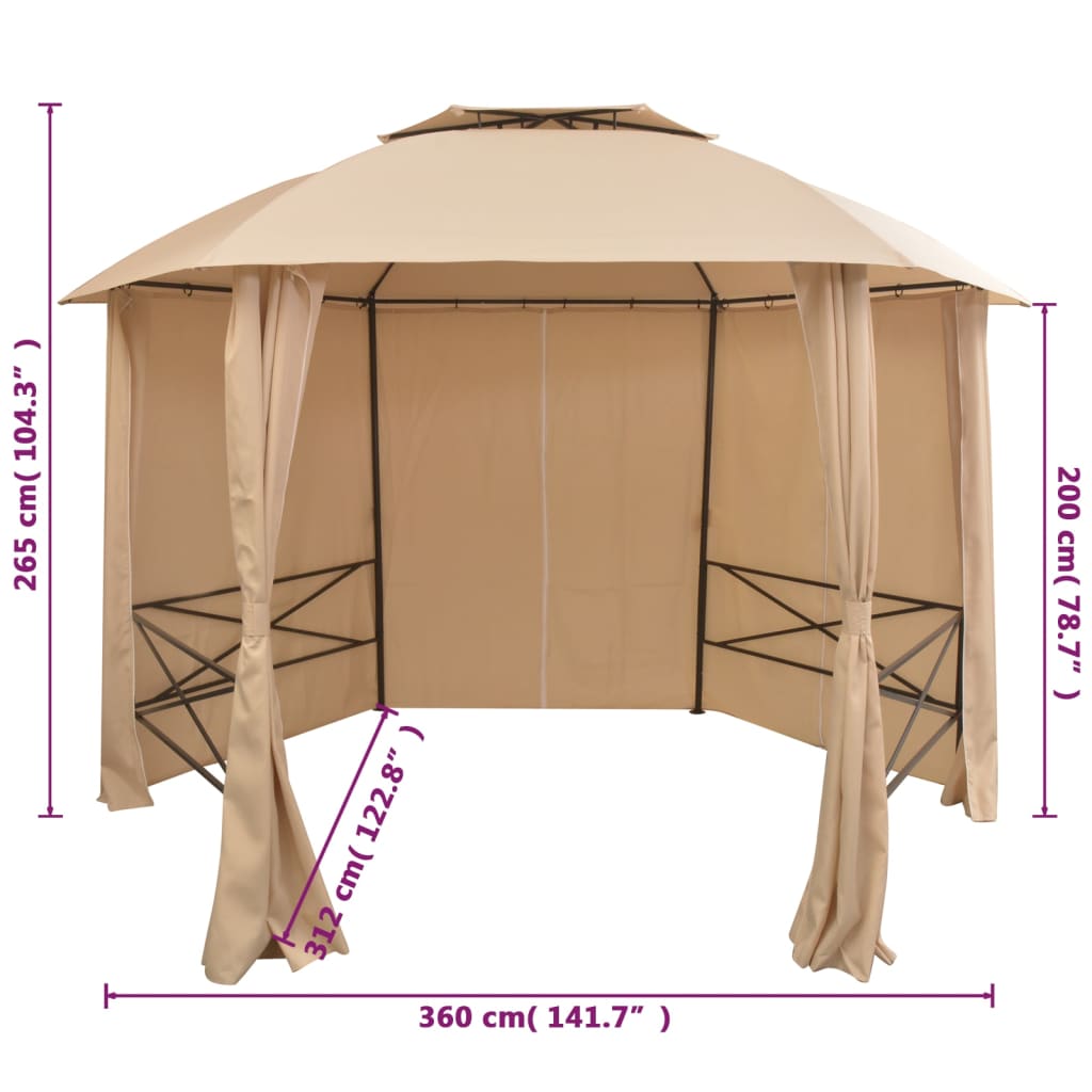 Gazebo Padiglione da Giardino con Tende Esagonale 360x265 cm | homemem39