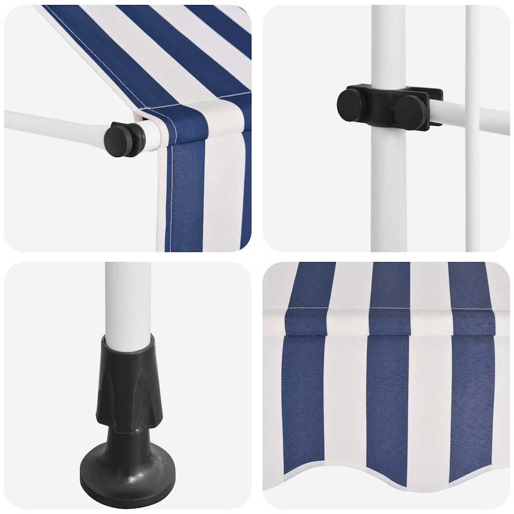 Tenda da Sole Retrattile Manuale 150 cm a Strisce Blu e Bianche | homemem39