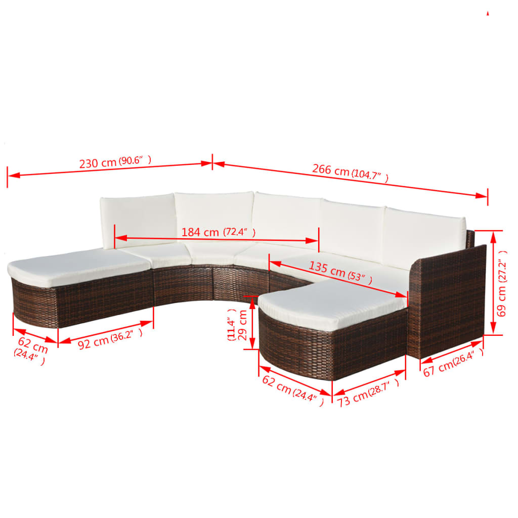 Set Divani da Giardino 4 pz con Cuscini in Polyrattan Marrone | homemem39