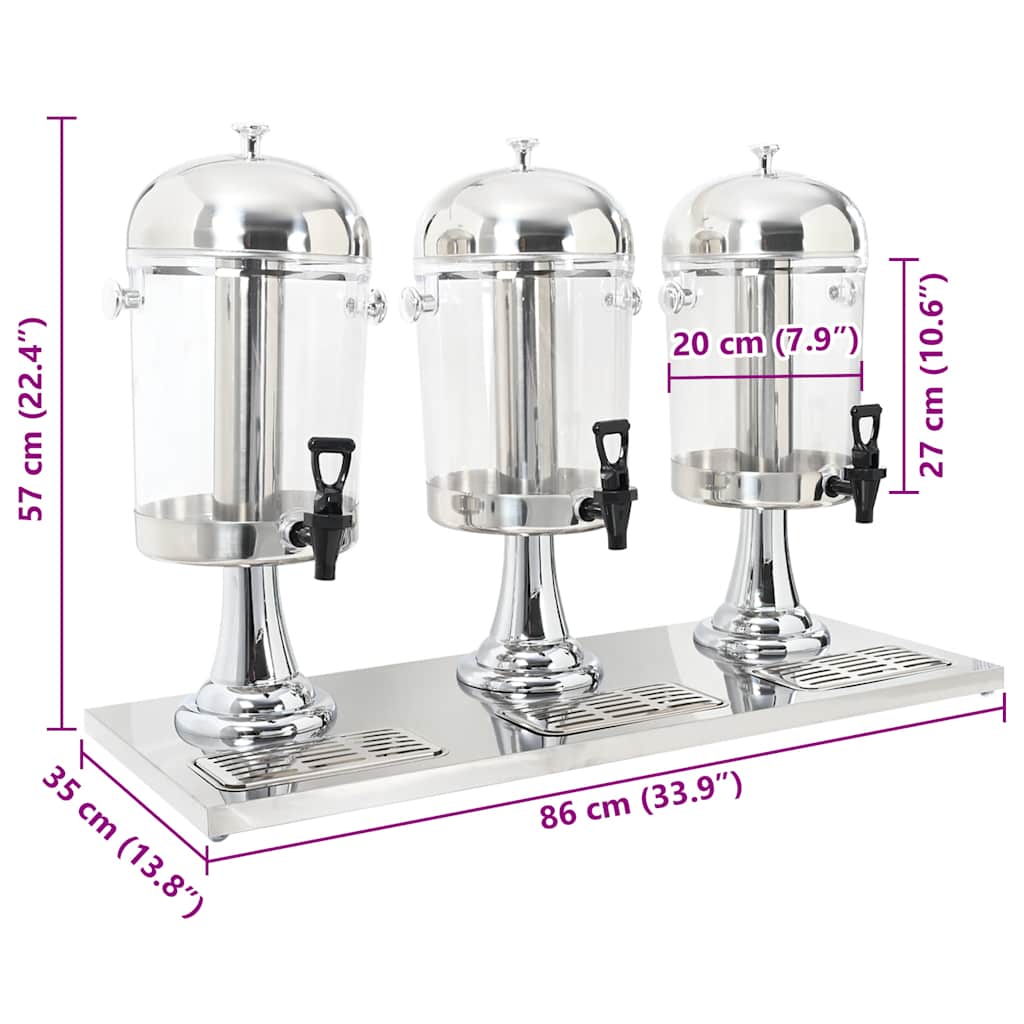 Triplo Distributore di Succhi di Frutta e Bibite Acciaio Inossidabile 3 x 8 L | homemem39