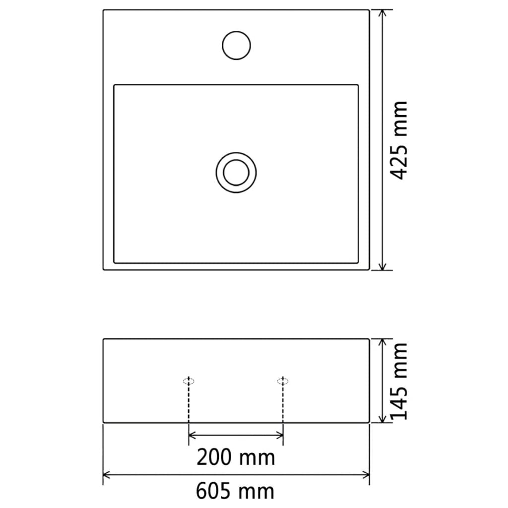 Lavandino con Foro Rubinetto Ceramica Bianca 60,5x42,5x14,5 cm | homemem39