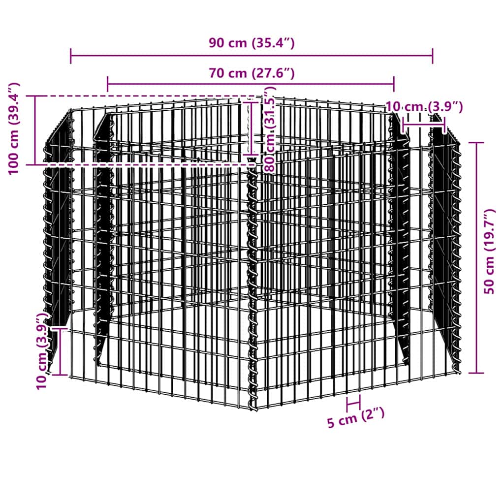 Gabbione Letto Rialzato da Giardino Esagonale 100x90x50 cm | homemem39