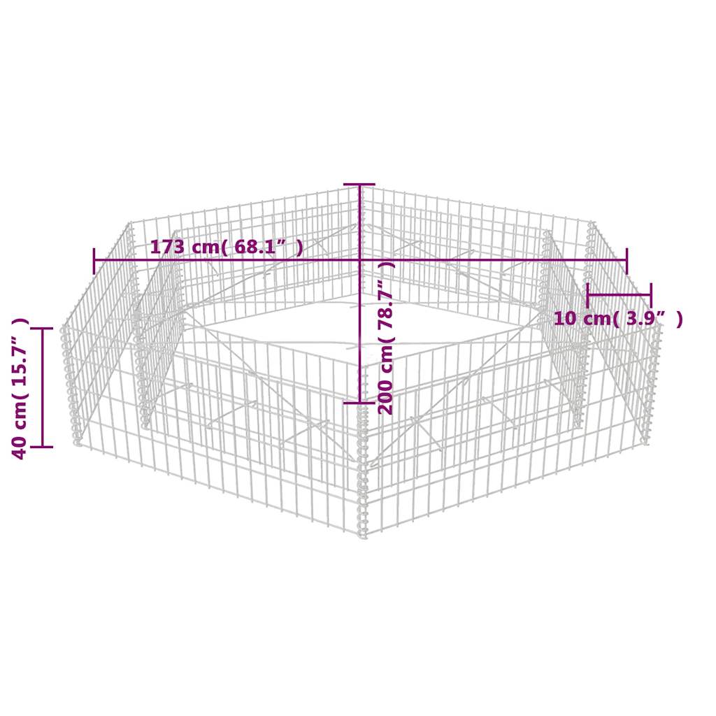 Gabbione Letto Rialzato da Giardino Esagonale 200x173x40 cm | homemem39
