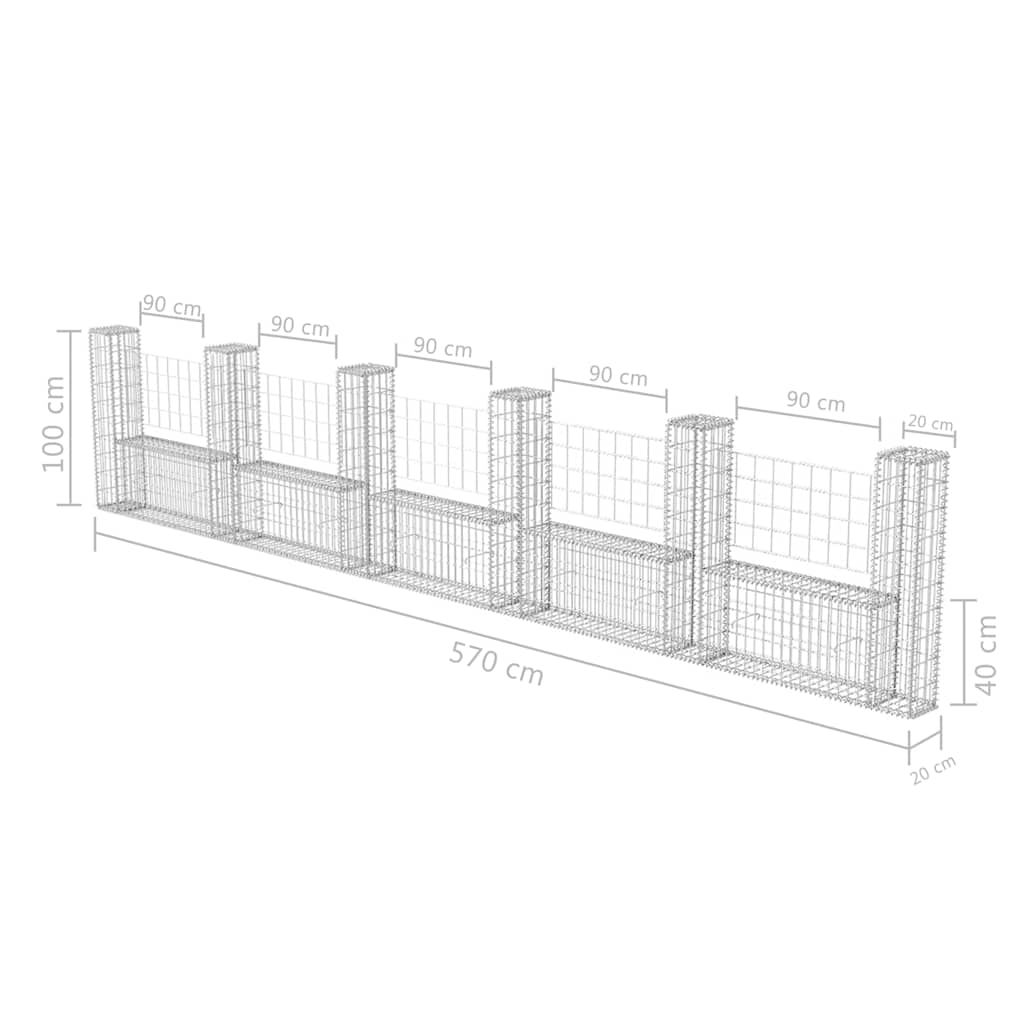 Gabbione in Rete ad U in Acciaio Zincato 570x20x100 cm | homemem39