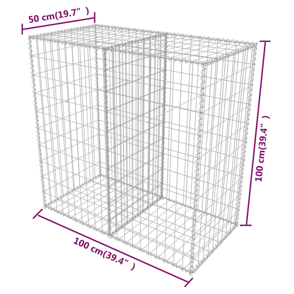 Gabbione in Rete in Acciaio Zincato 100x50x100 cm | homemem39