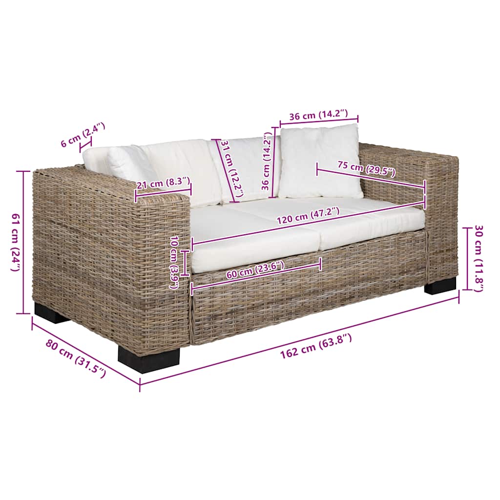 Divano a 2 Posti 7 pz in Rattan Naturale
