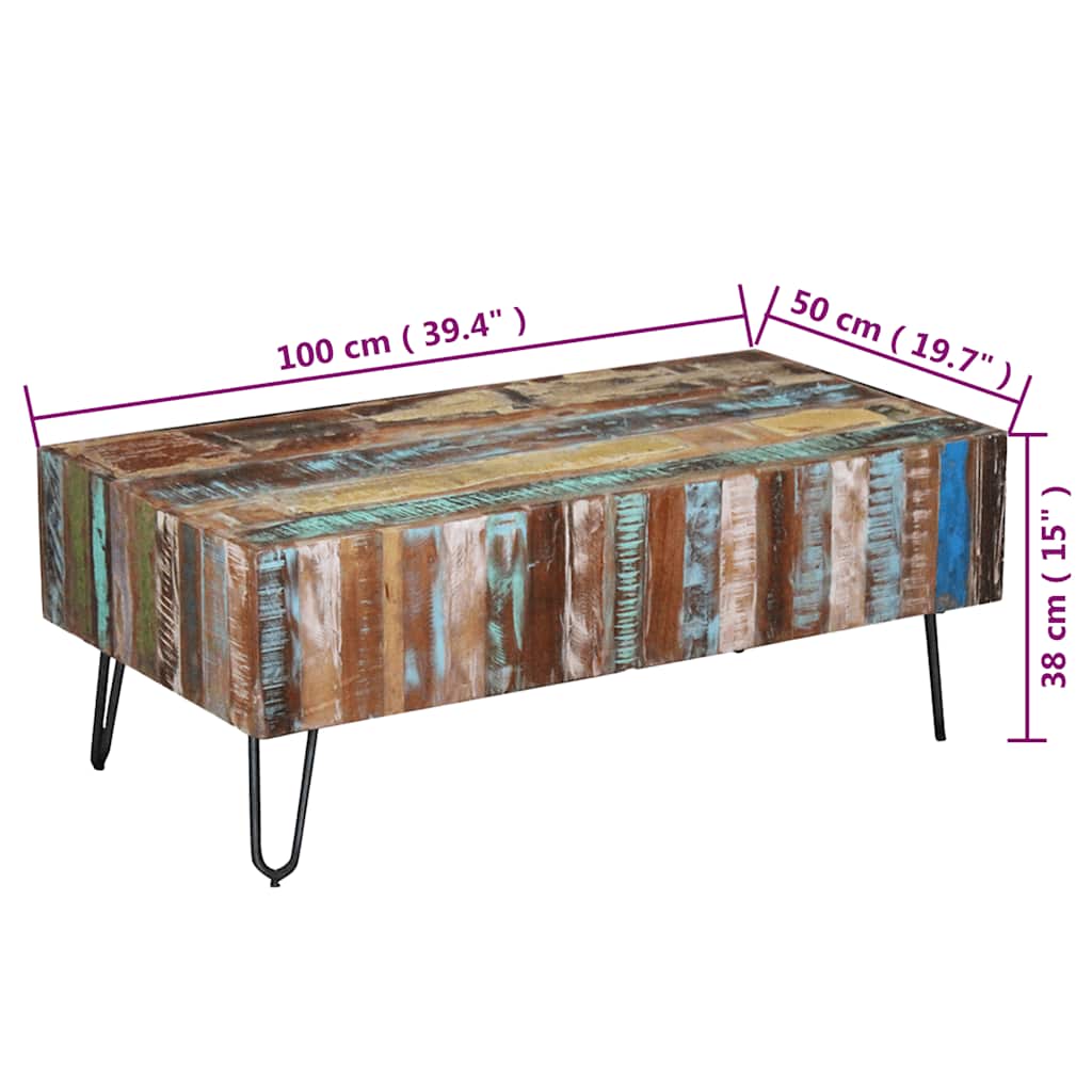 Tavolino da Salotto in Legno Massello Anticato 100x50x38 cm | homemem39