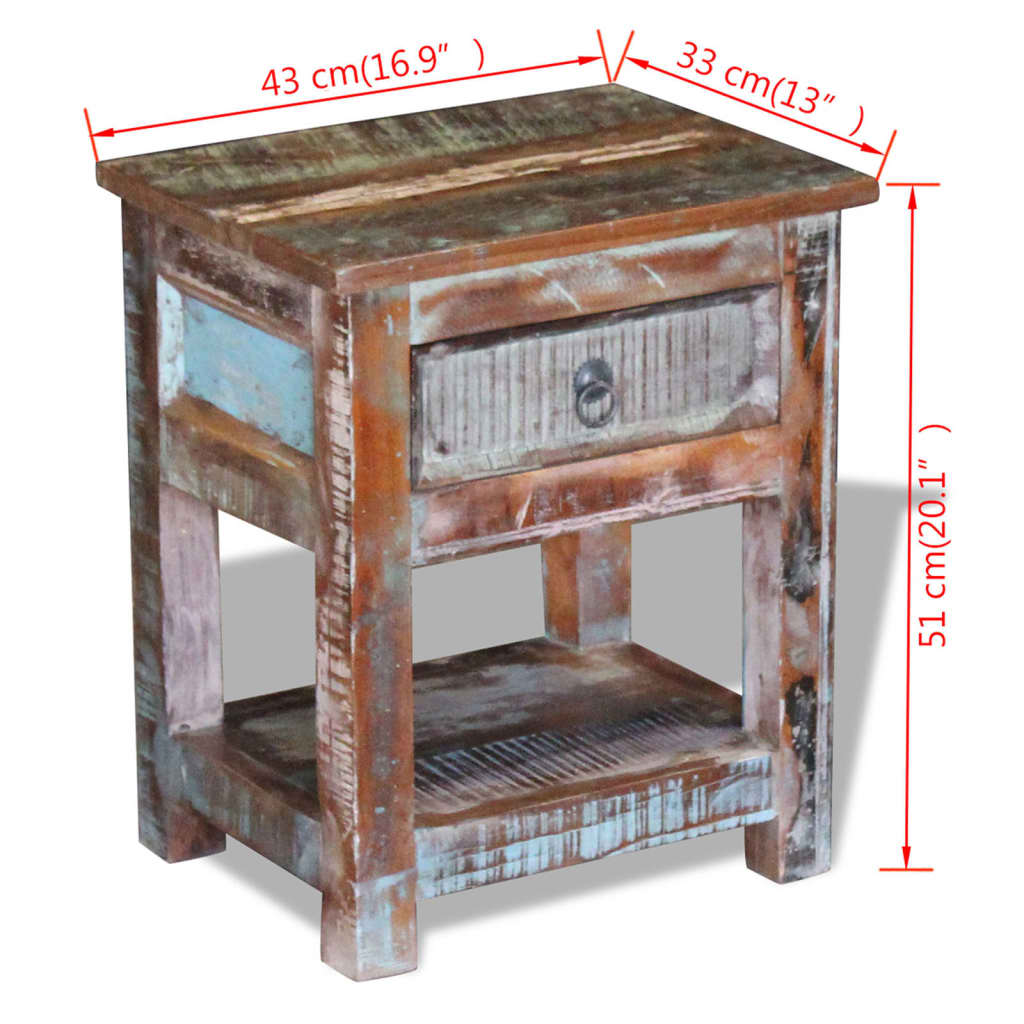 Tavolino con 1 Cassetto Legno Massello di Recupero 43x33x51 cm | homemem39
