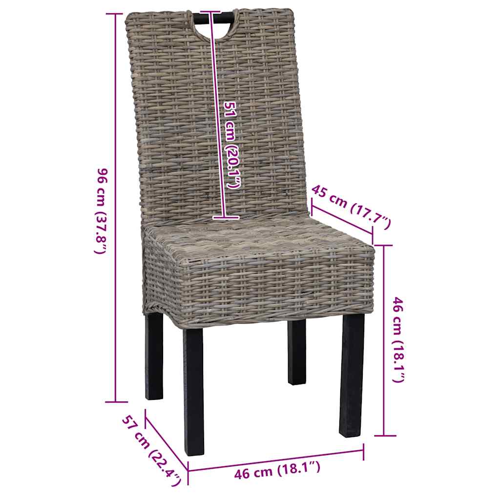 Sedie Sala da Pranzo 2 pz in Rattan Kubu e Legno di Mango | homemem39