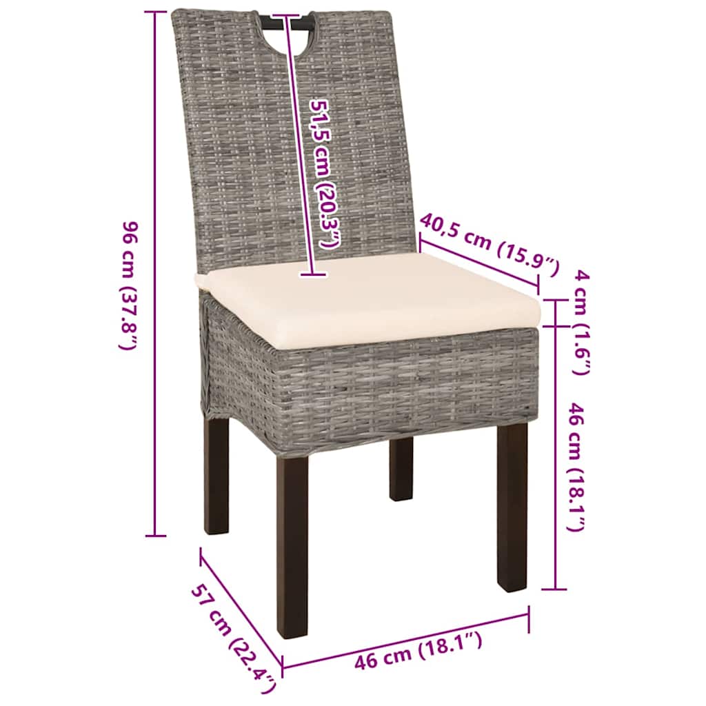 Sedie Sala da Pranzo 2 pz in Rattan Kubu e Legno di Mango | homemem39