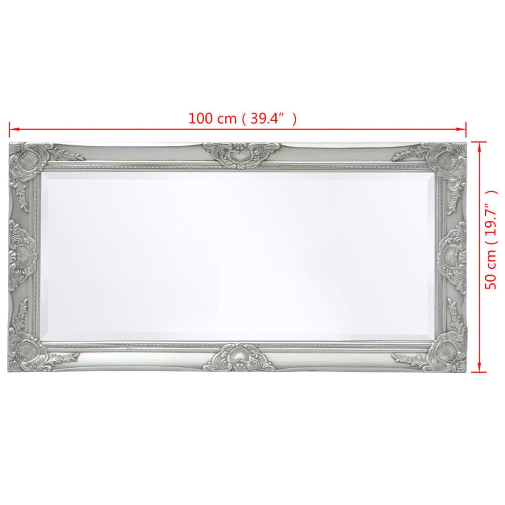 Specchio da Parete Stile Barocco 100x50 cm Argento - homemem39