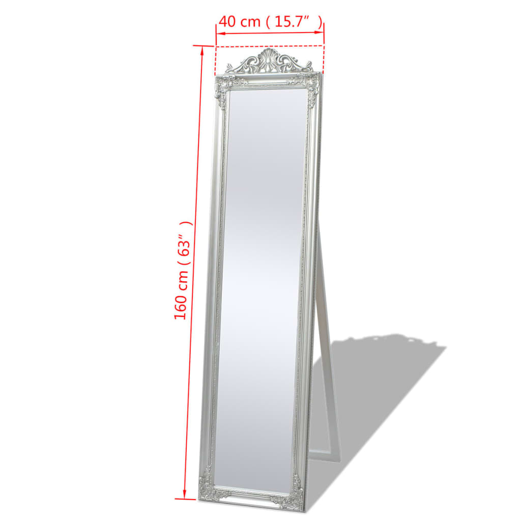 Specchio Autoportante Stile Barocco 160x40 cm Argento - homemem39