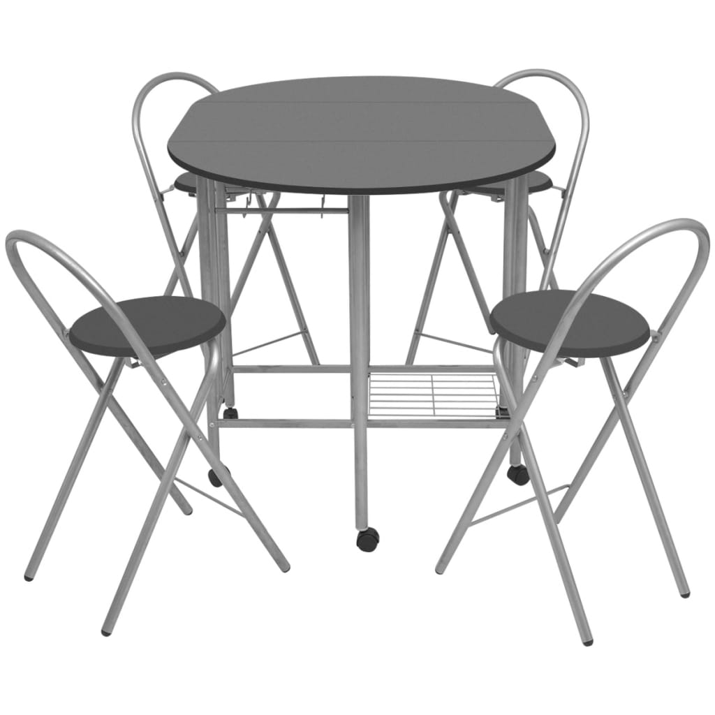 Set Tavolo e Sedie 5 pz Pieghevoli in MDF Nero - homemem39