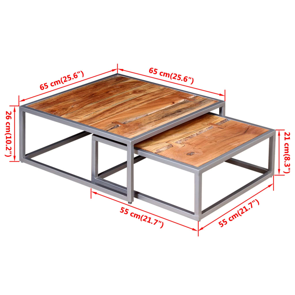 Set Tavolini da Salotto 2 pz in Legno Massello di Acacia | homemem39