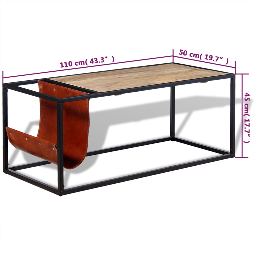 Tavolino da Salotto in Vera Pelle con Portariviste 110x50x45 cm | homemem39