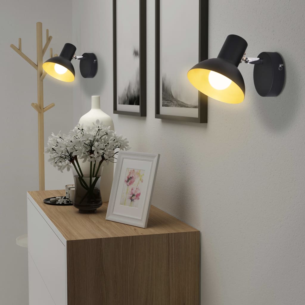Applique 2 pz per 2 Lampadine E27 Nero e Oro - homemem39