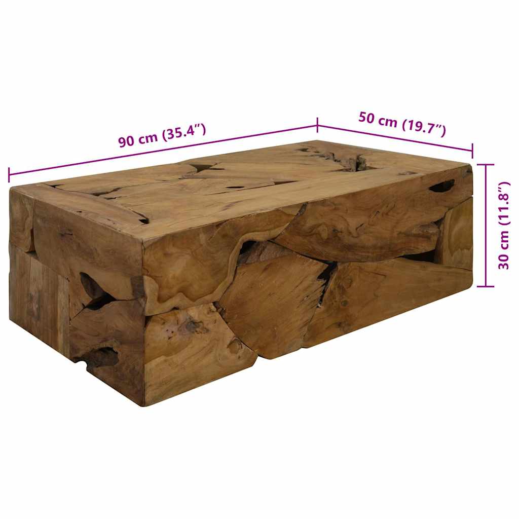 Tavolino da Caffè in Autentico Legno di Teak 90x50x30cm Marrone