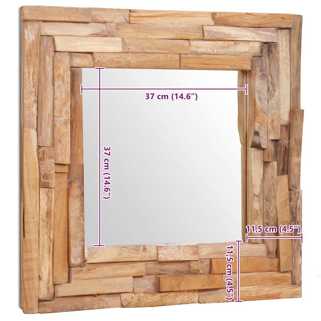 Specchio Decorativo in Legno di Teak 60x60 cm Quadrato