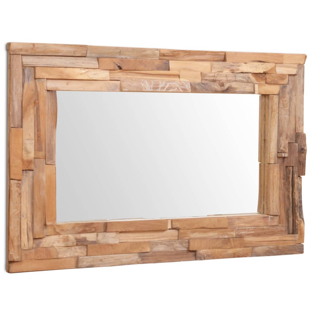Specchio Decorativo in Legno di Teak 90x60 cm Rettangolare - homemem39