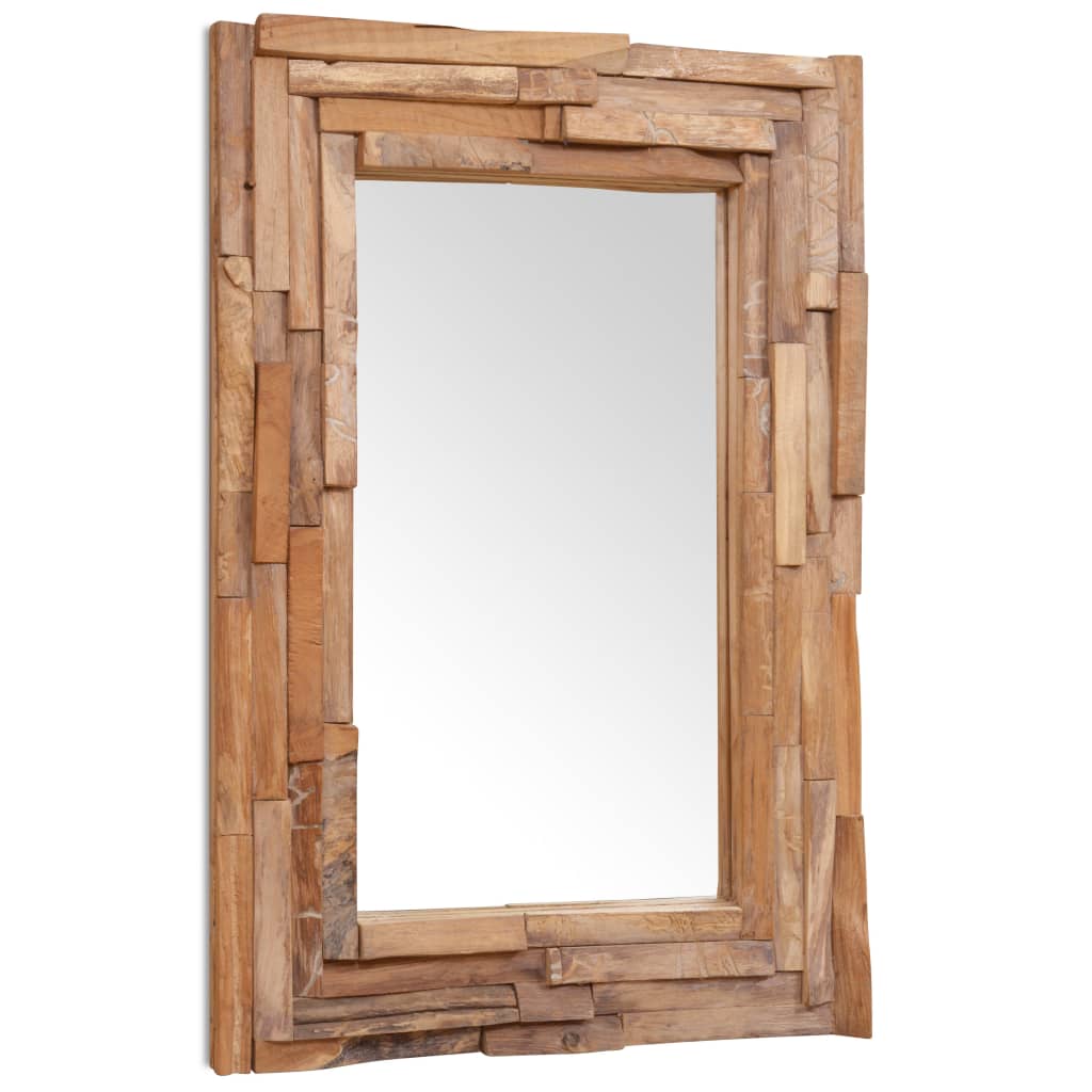Specchio Decorativo in Legno di Teak 90x60 cm Rettangolare - homemem39