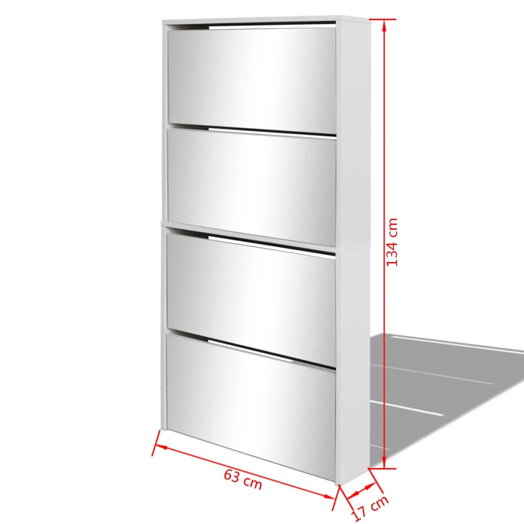 Scarpiera a 4 Strati con Specchio Bianca 63x17x134 cm - homemem39