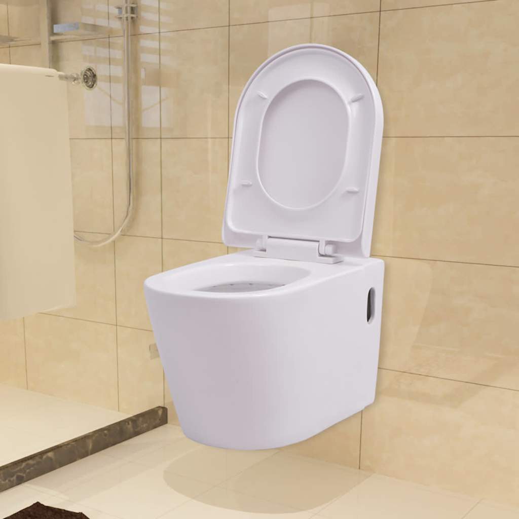 WC a Muro con Sciacquone Nascosto in Ceramica Bianco