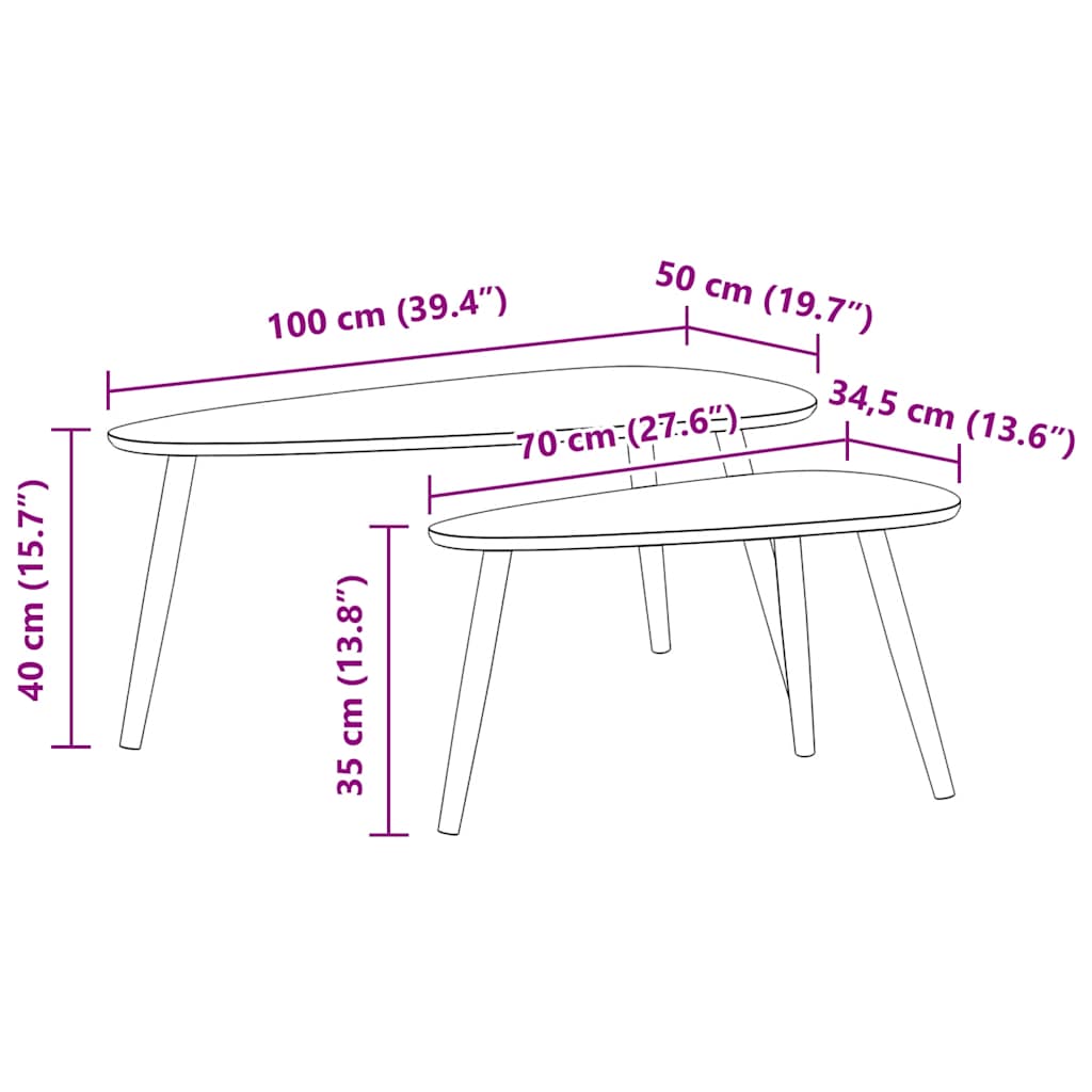 Set Tavolini Salotto 2pz Legno Massello Massello Pino Marrone - homemem39